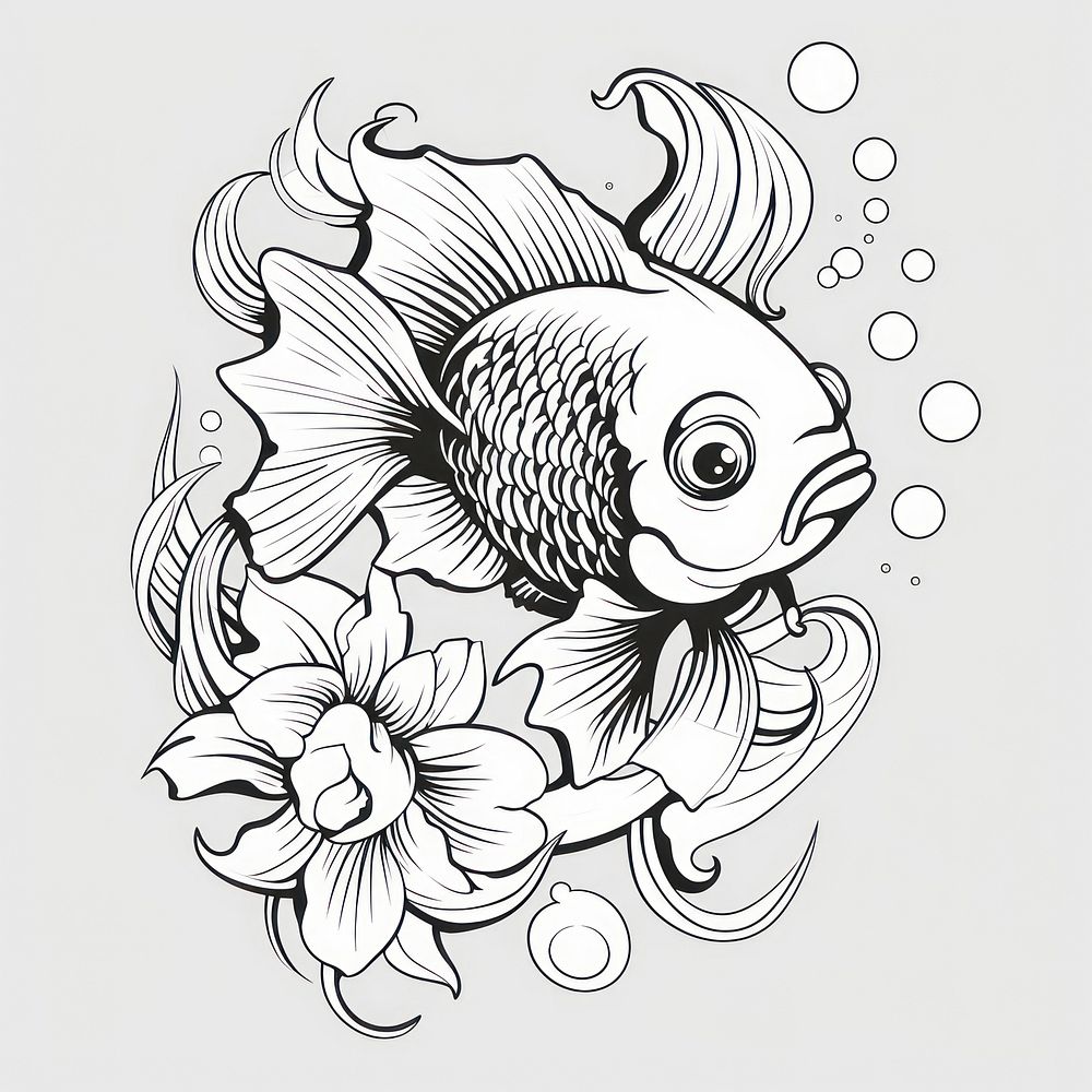 Cute goldfish pattern drawing sketch.