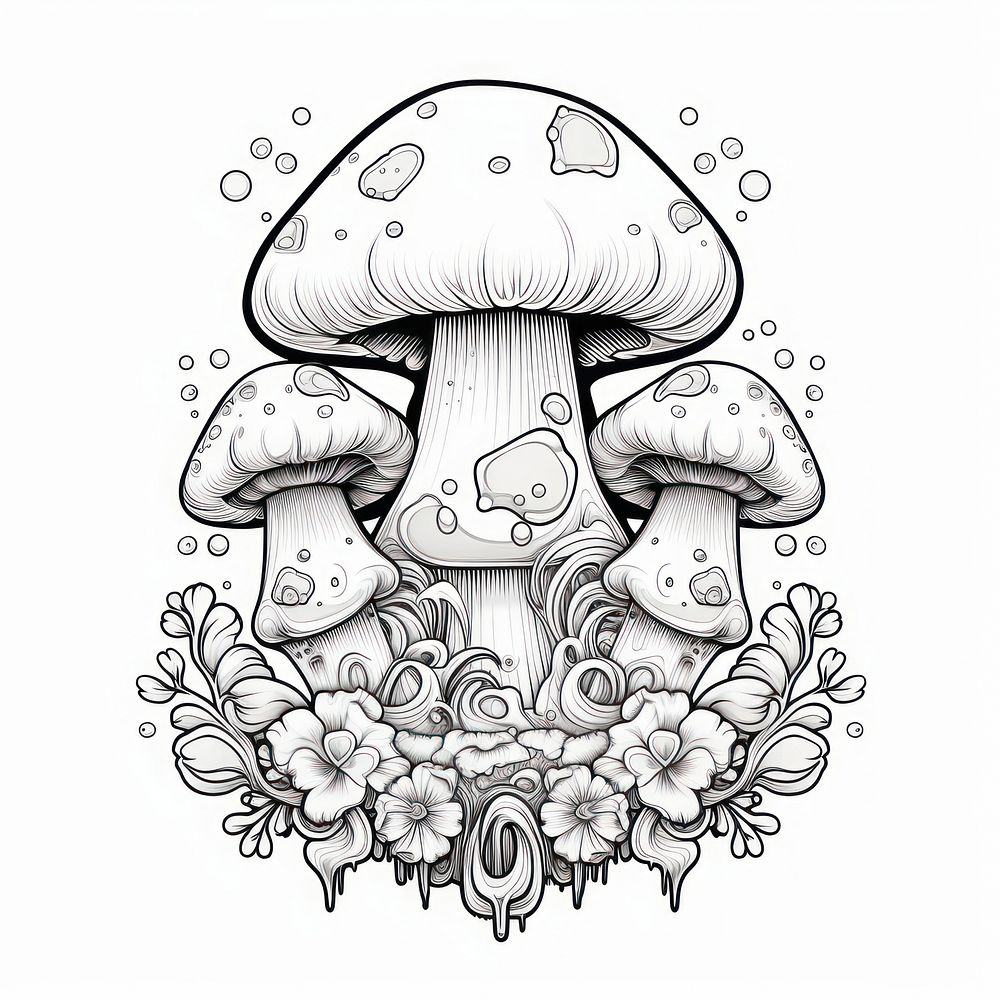 Cute mushroom drawing fungus doodle.