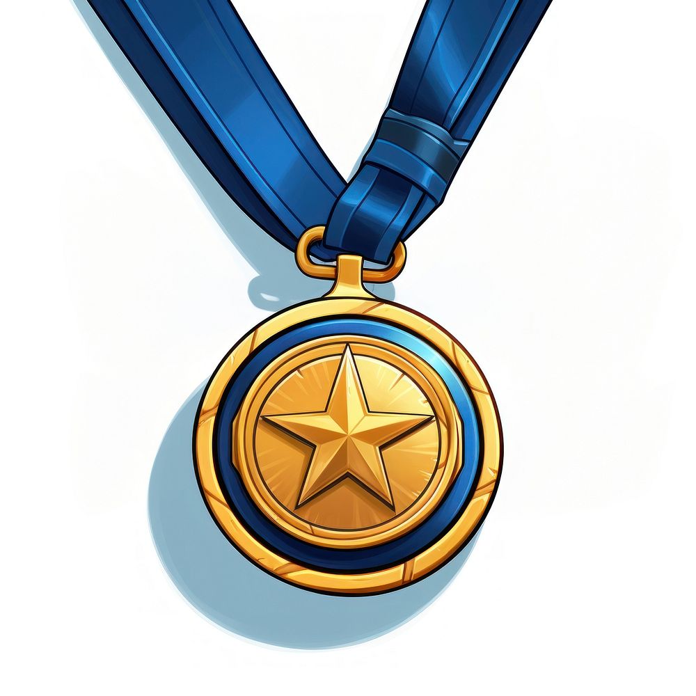 Blue ribbon and gold medal jewelry pendant blue.