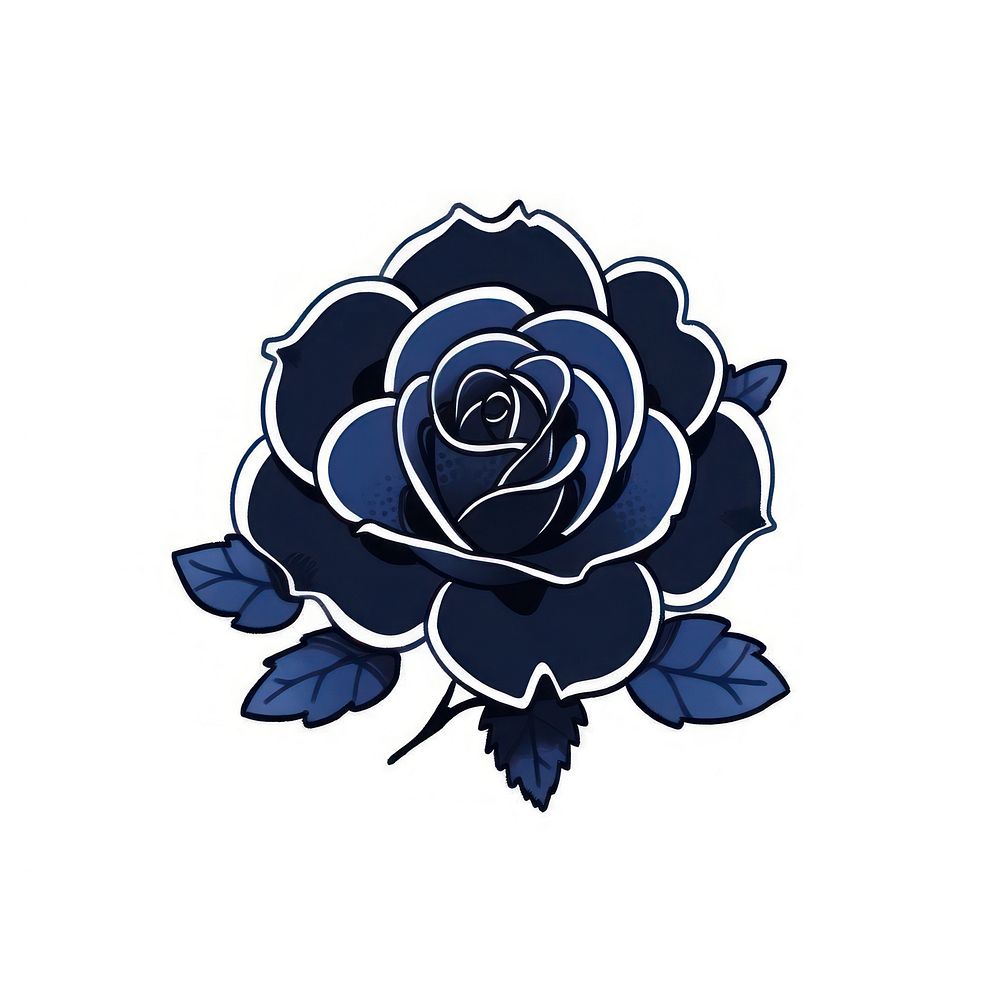 Blue rose flower pattern plant white background.
