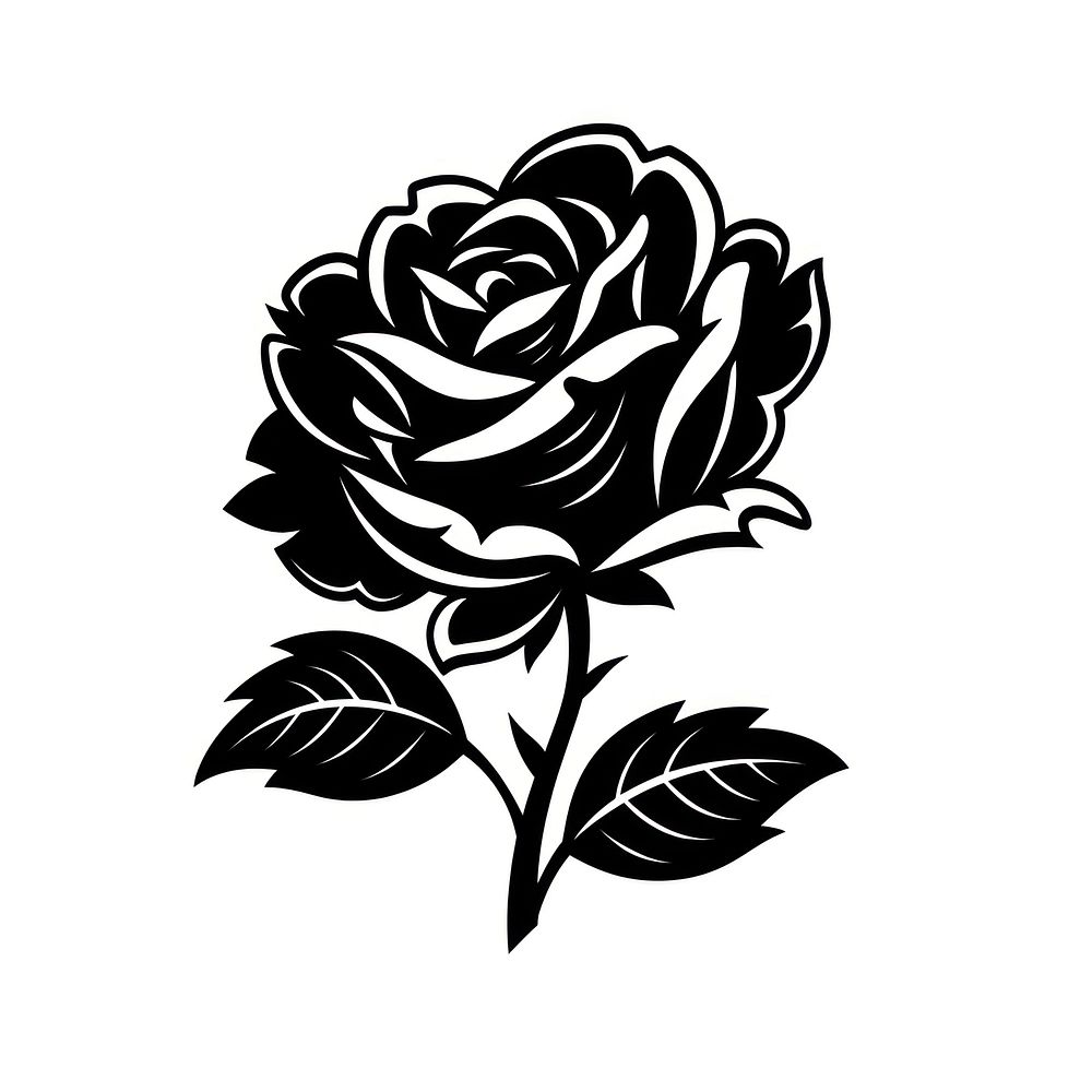 Black rose flower plant white line.