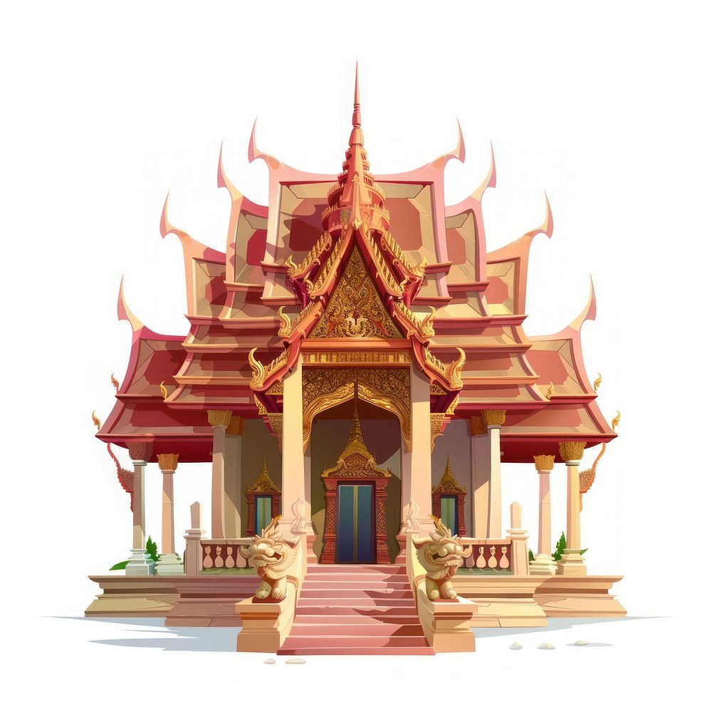 Cartoon of thai Temple architecture building temple.