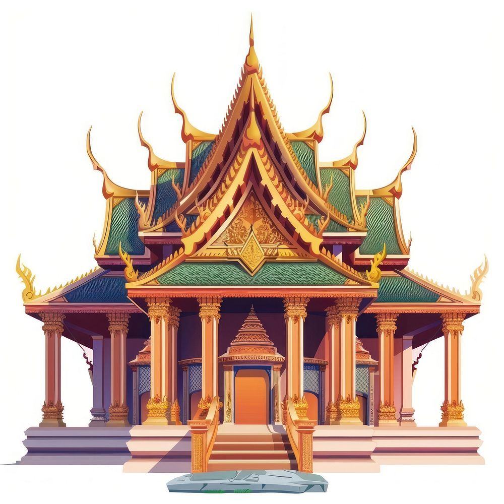 Cartoon of thai Temple architecture building temple.