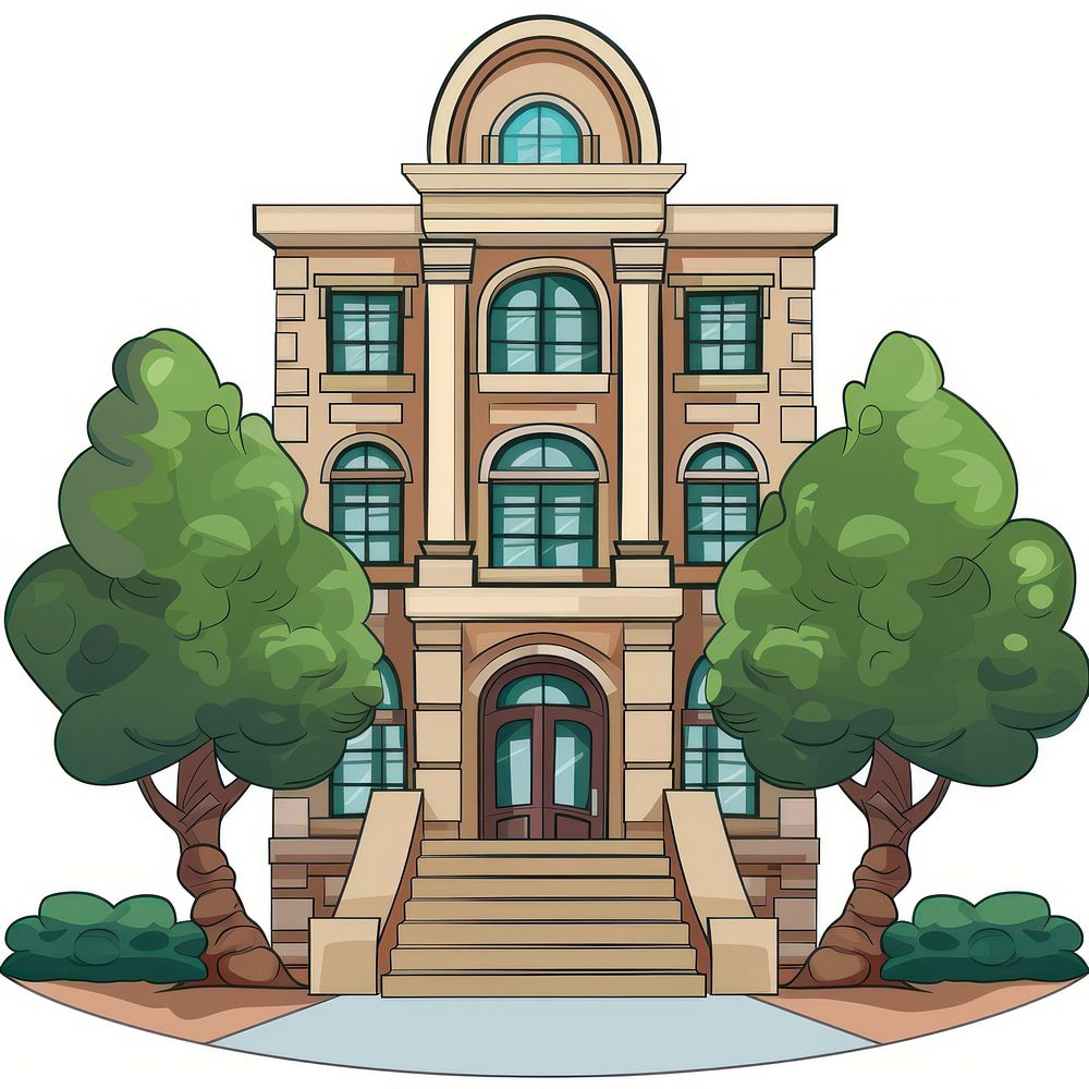 Cartoon of University architecture building house.