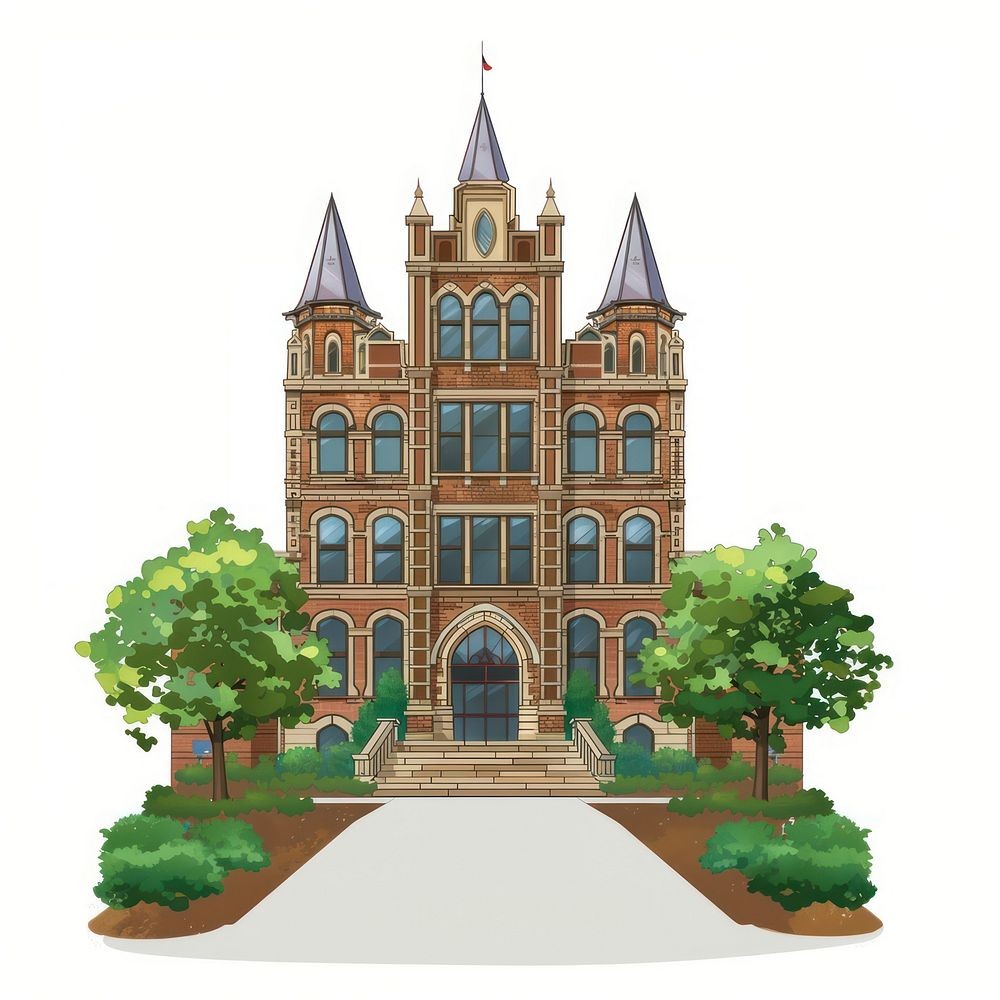 Cartoon of University architecture building tower.