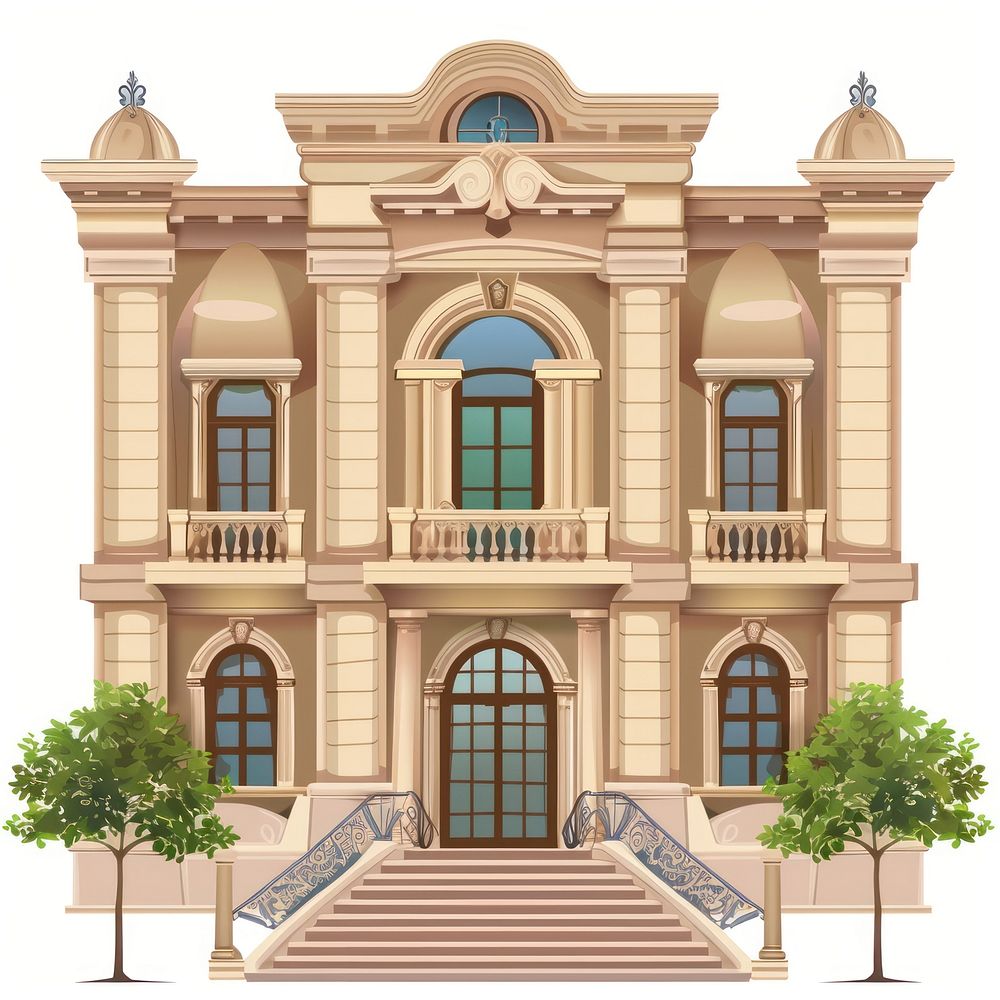Cartoon of Art museum architecture building staircase.