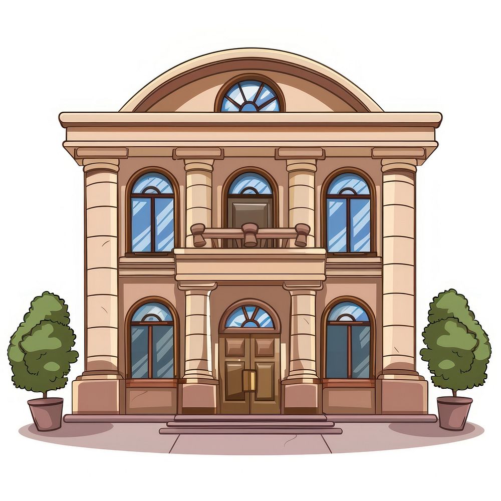 Cartoon of Bank architecture building house.