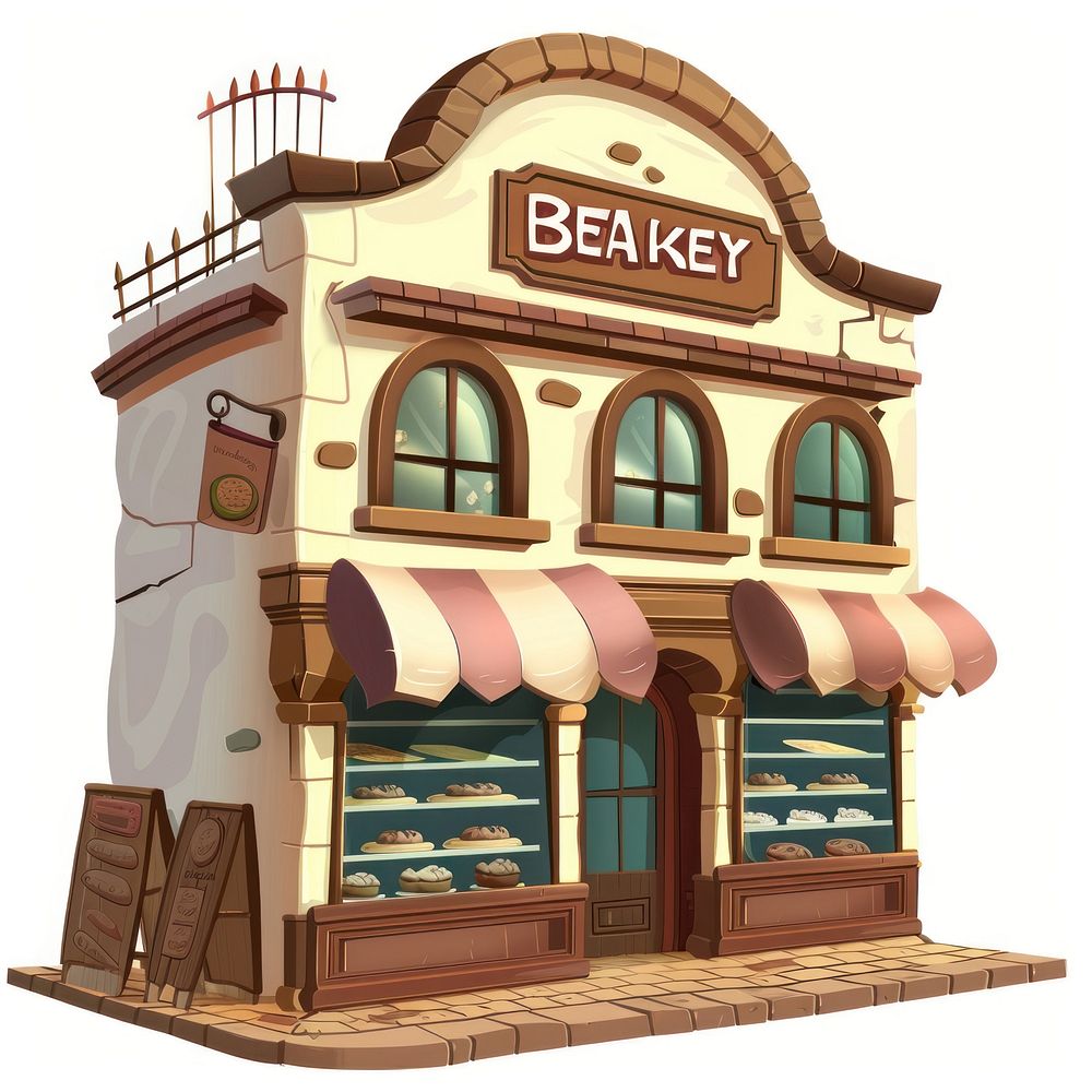 Cartoon of Bakery architecture restaurant building.