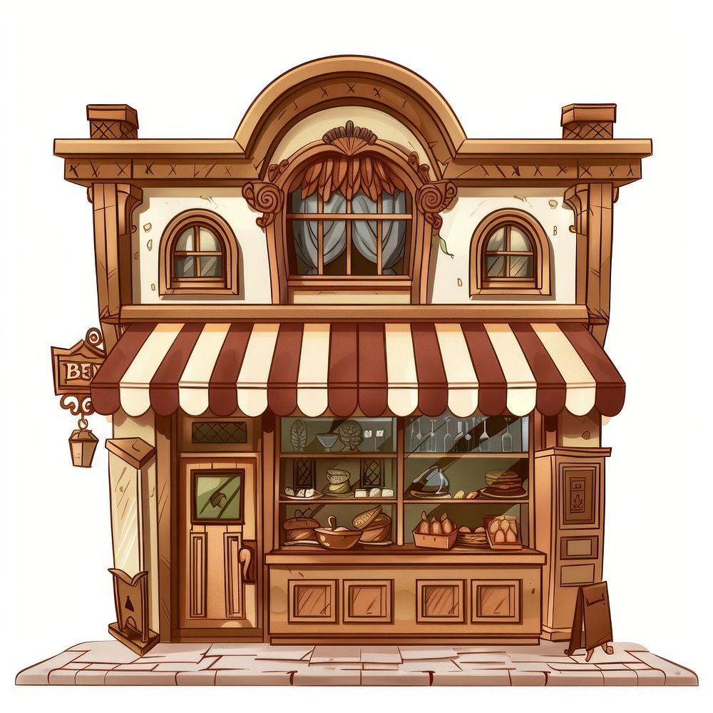 Cartoon of Bakery architecture building restaurant.
