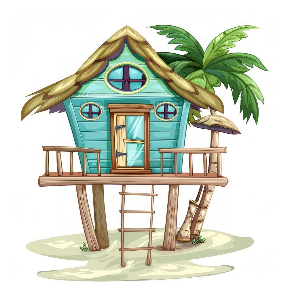 Cartoon of Beach house architecture building outdoors.