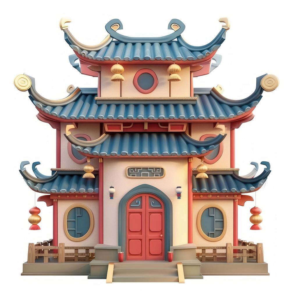 Cartoon of China House architecture building pagoda.