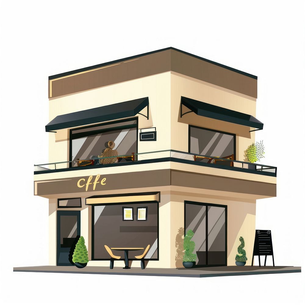 Cartoon of Coffee shop architecture building house.