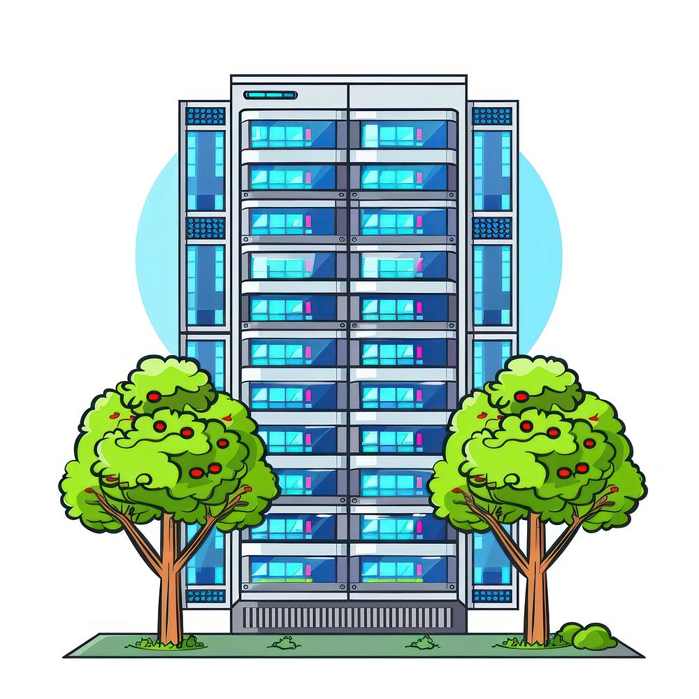 Cartoon of Data center Building architecture building skyscraper.
