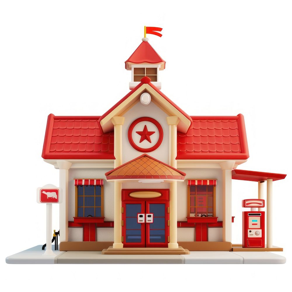 Cartoon of Gas station architecture building white background.