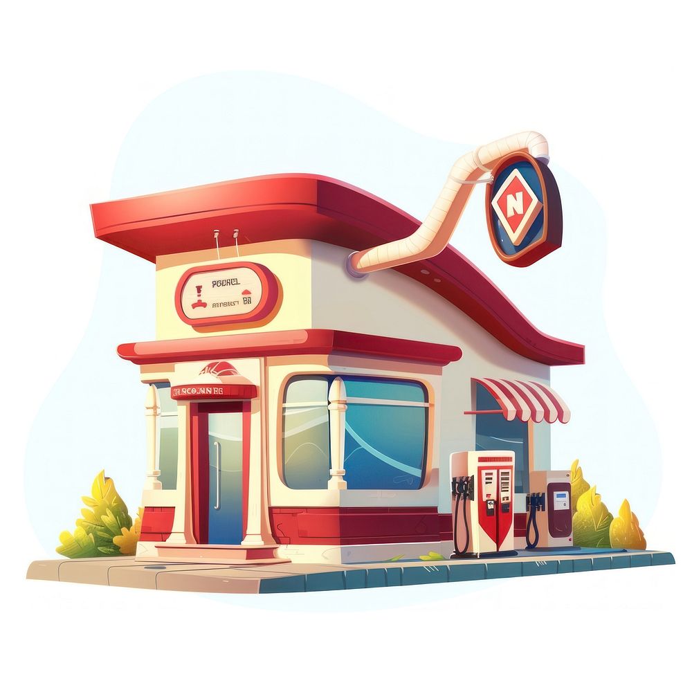 Cartoon of Gas station architecture gas station restaurant.