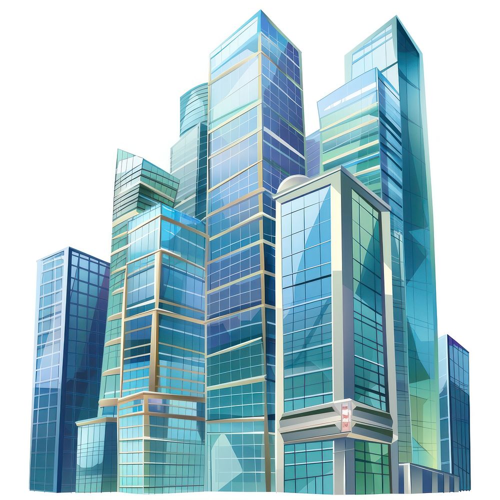 Cartoon of Glass buildings architecture metropolis skyscraper.