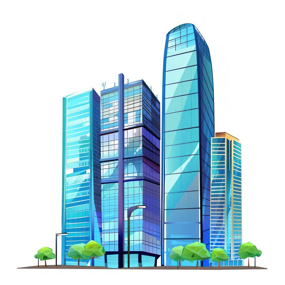 Cartoon of Glass buildings architecture metropolis skyscraper.