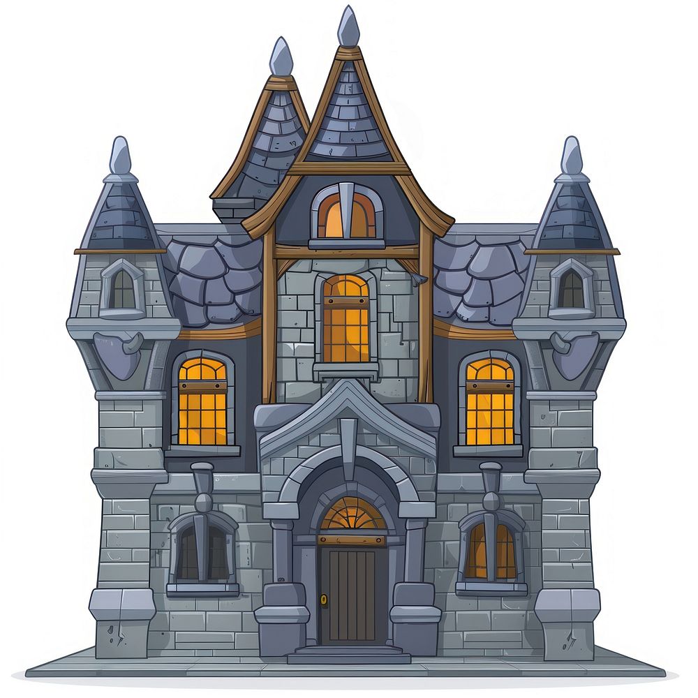 Cartoon of Haunted house architecture building white background.