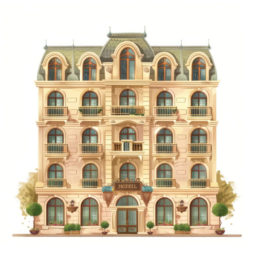 Cartoon of Hotel architecture building house.