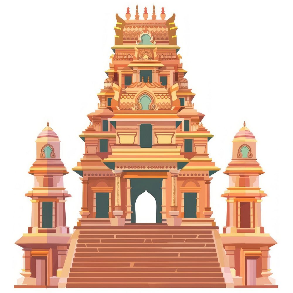 Cartoon of India temple architecture building pagoda.