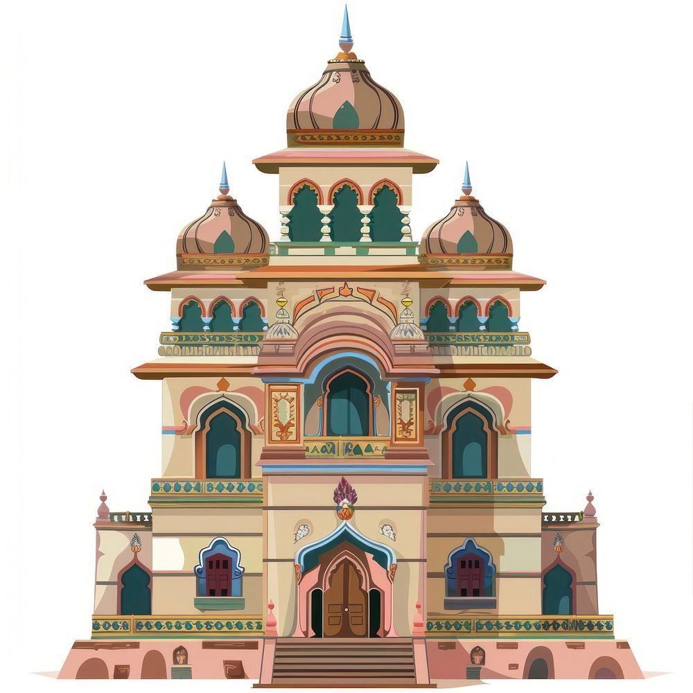Cartoon of India temple architecture building tower.