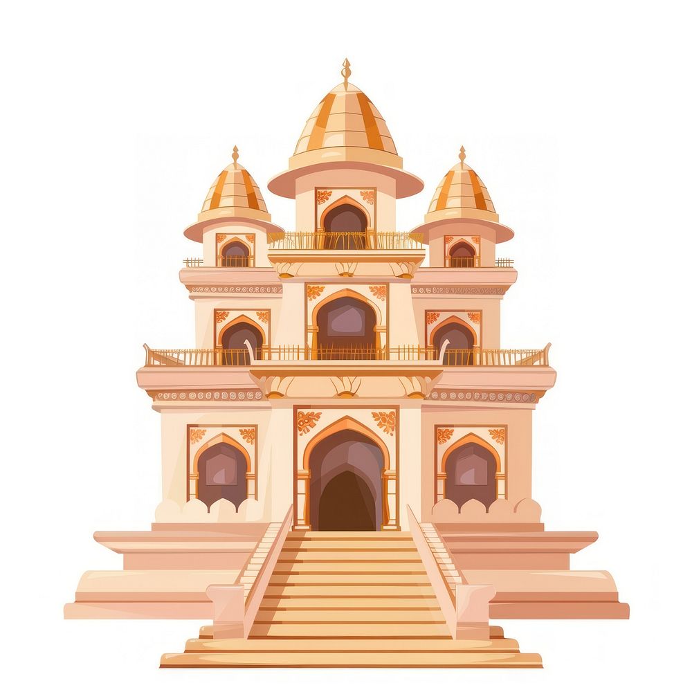Cartoon of India temple architecture building staircase.