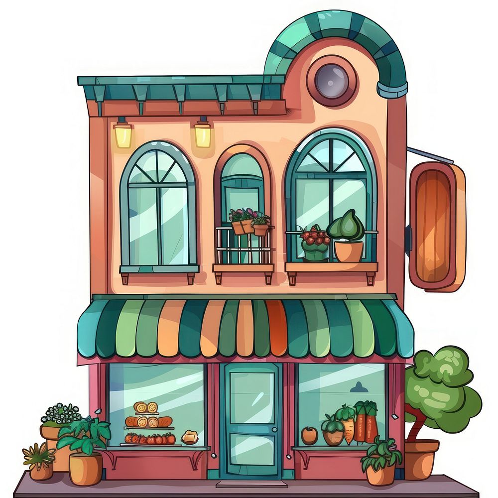 Cartoon of Market architecture building house.