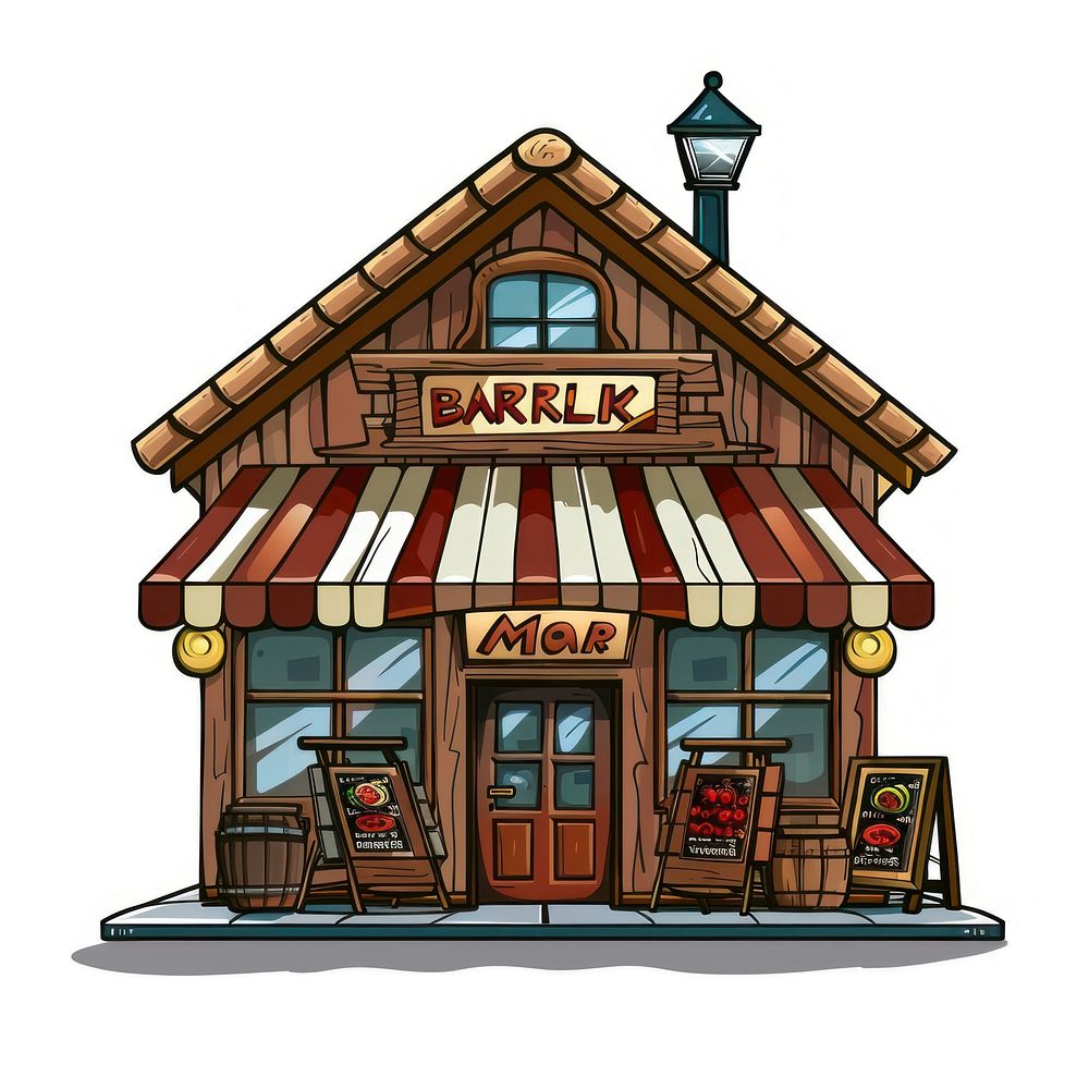 Cartoon of Market architecture building restaurant.
