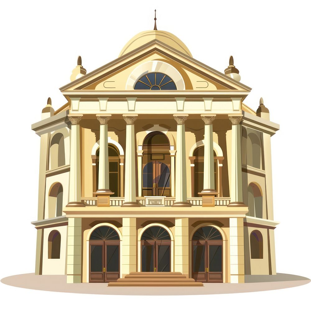 Cartoon of Music Hall architecture building house.