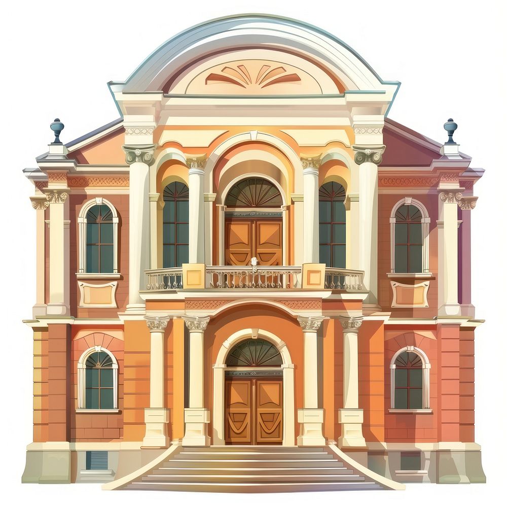 Cartoon of Music Hall architecture building house.