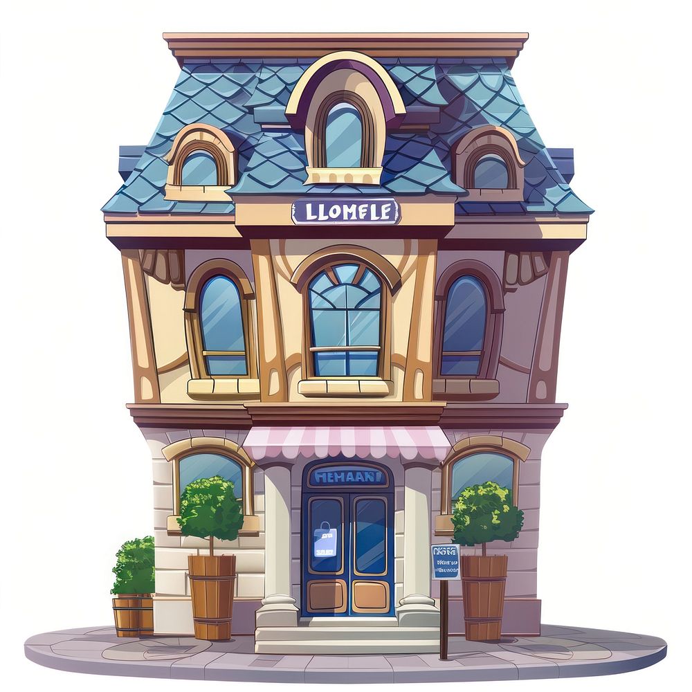 Cartoon of Pharmacy architecture building house.
