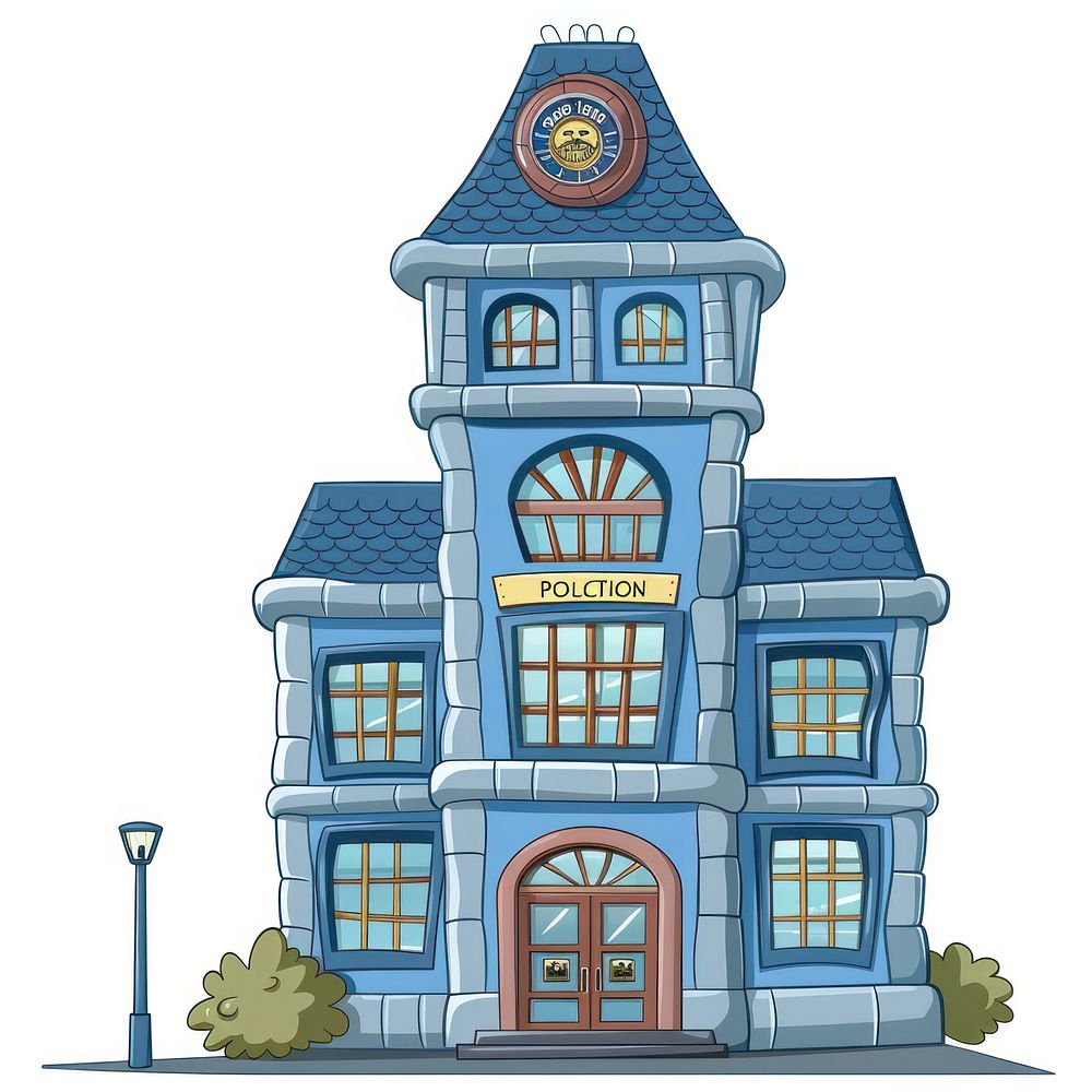 Cartoon of police station architecture building house.