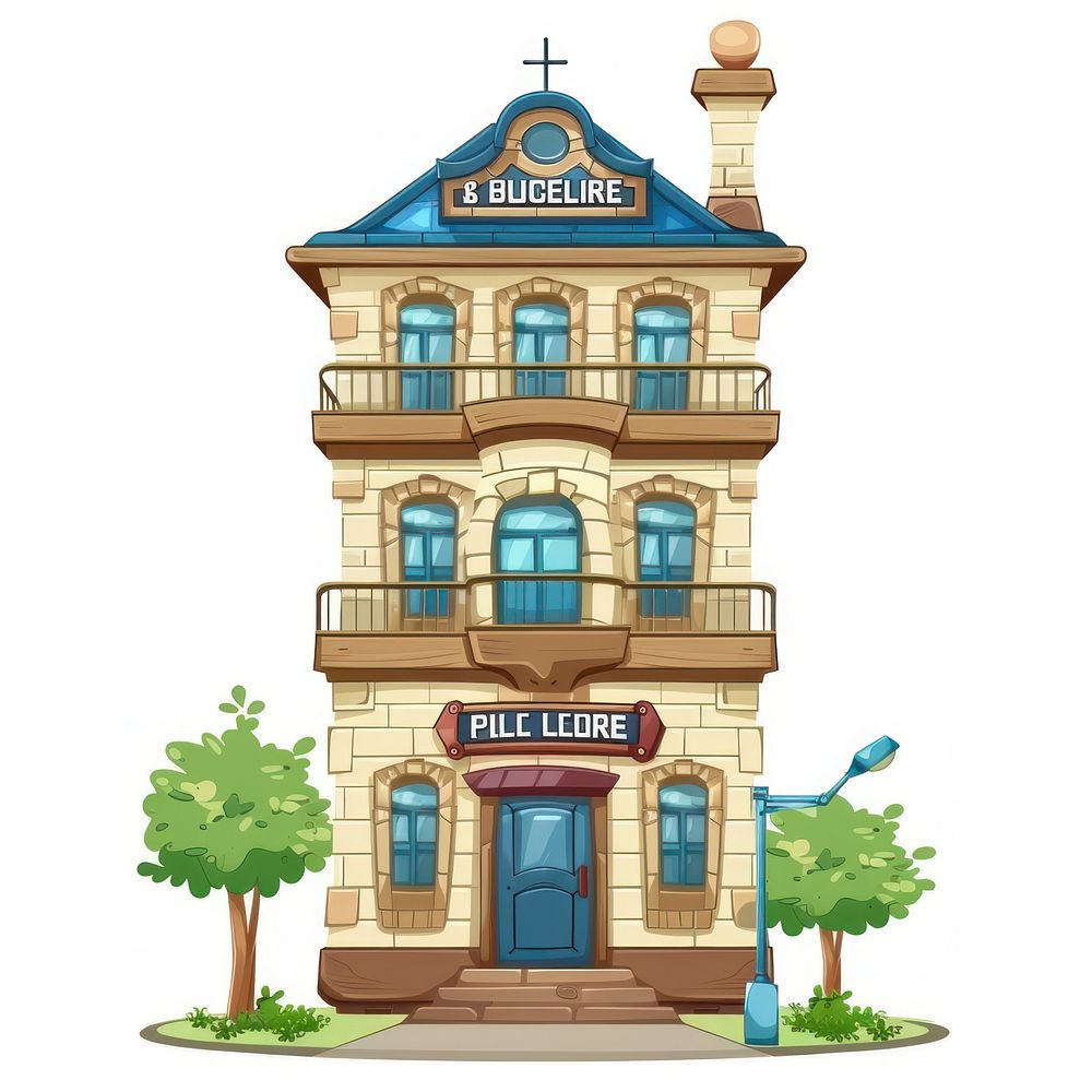 Cartoon of police station architecture building house.
