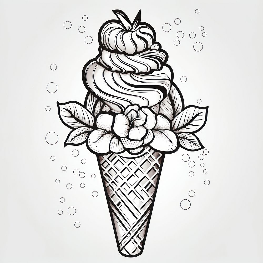 Strawberry ice cream dessert food monochrome.