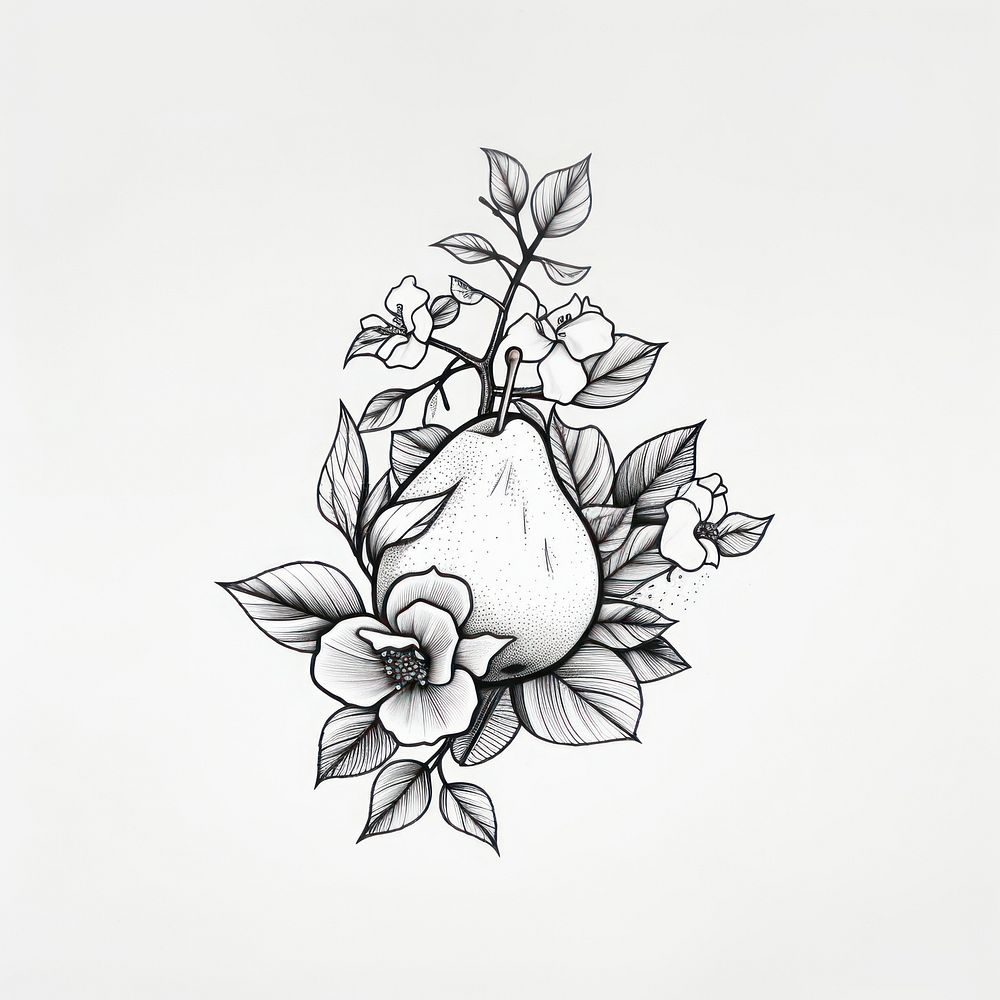 Pear drawing sketch white.