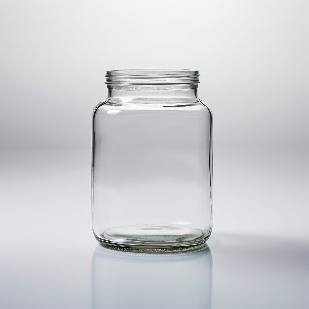 Empty glass jar bottle white background transparent.