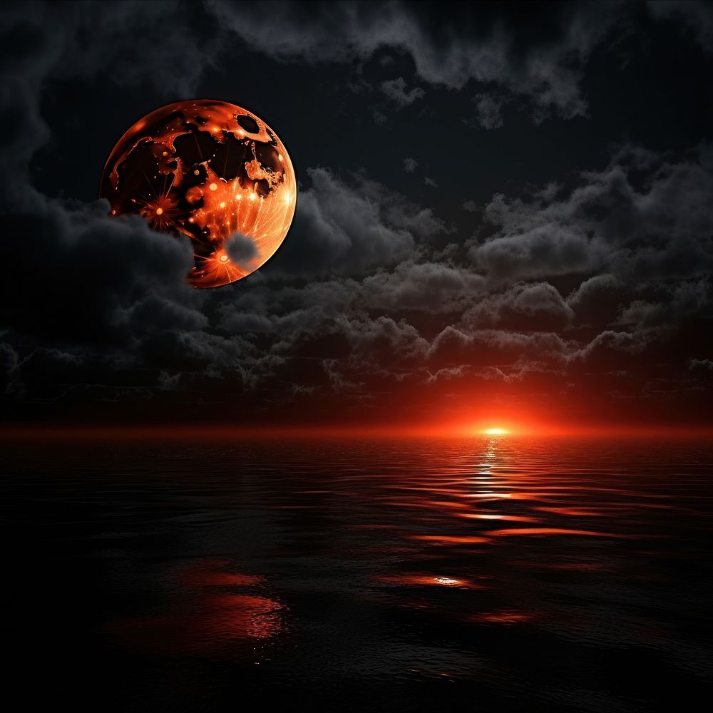 Red moon night sky astronomy.