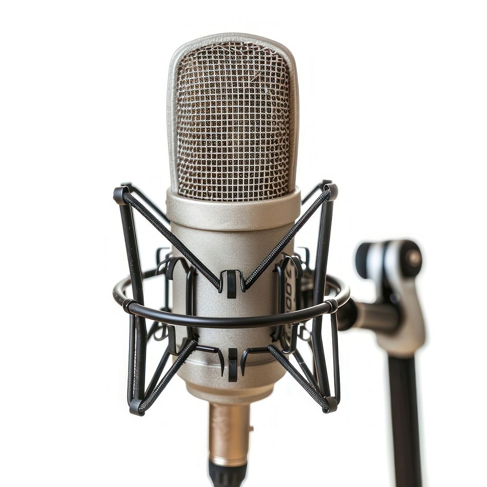 Microphone studio white background broadcasting.