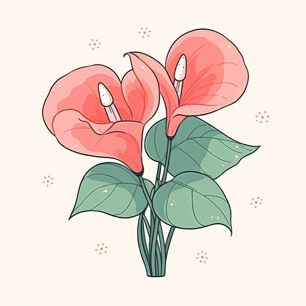 Pink anthurium flower drawing sketch plant.