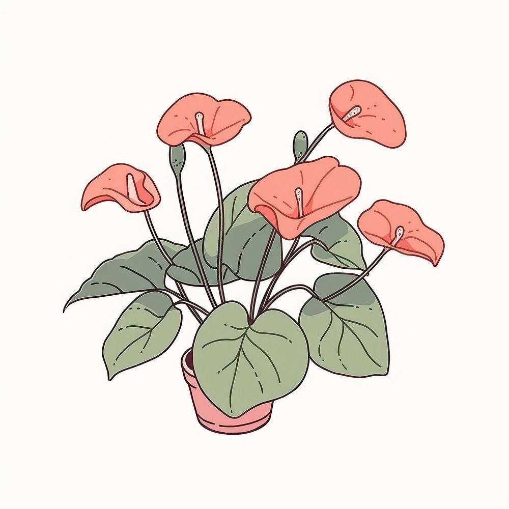 Pink anthurium flower drawing sketch plant.