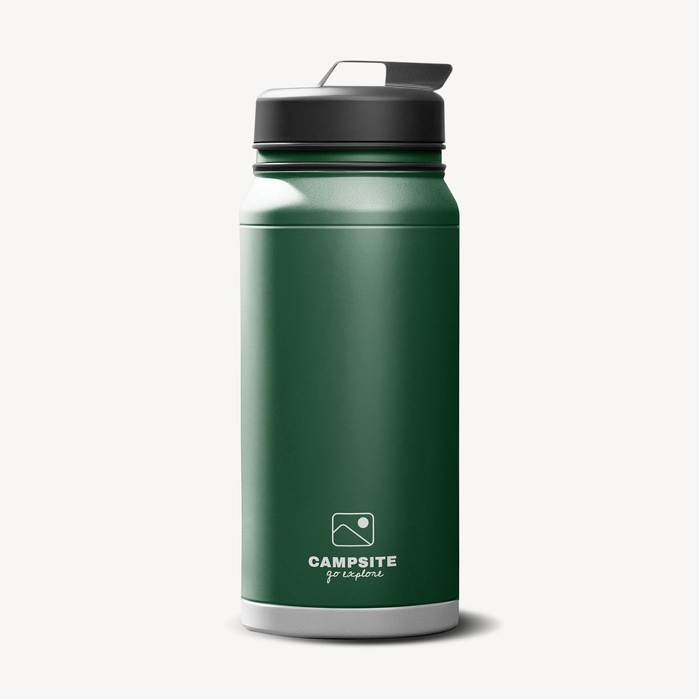 Green insulated water bottle mockup psd