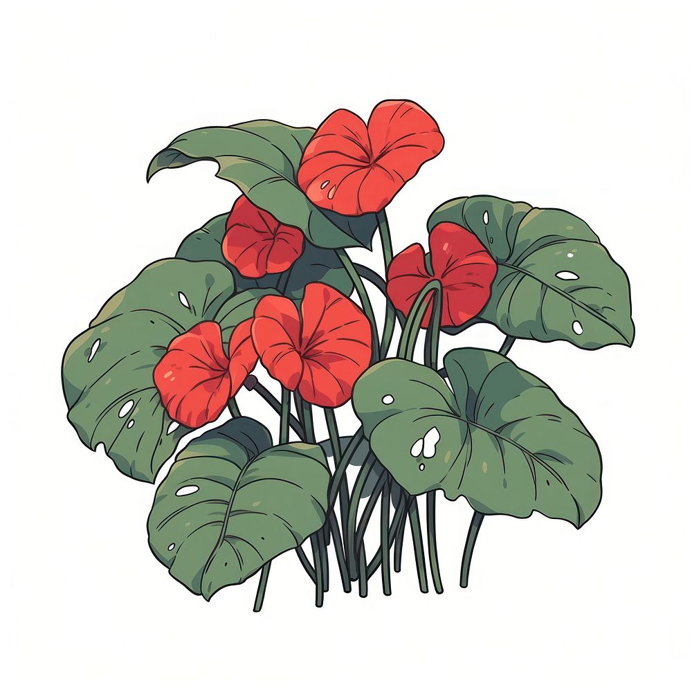 Red anthurium flower drawing sketch plant.