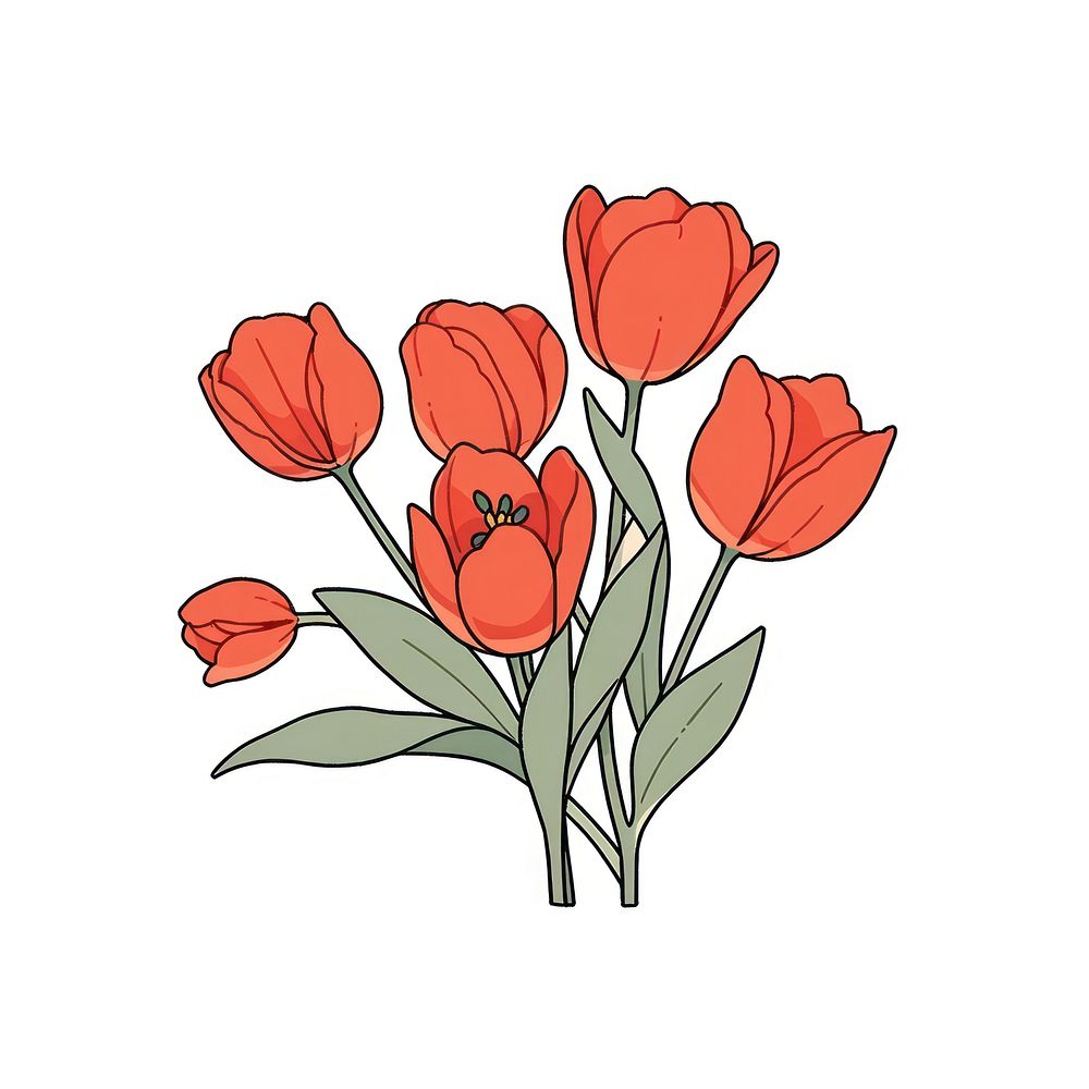 Red Tulips flower tulip drawing sketch.