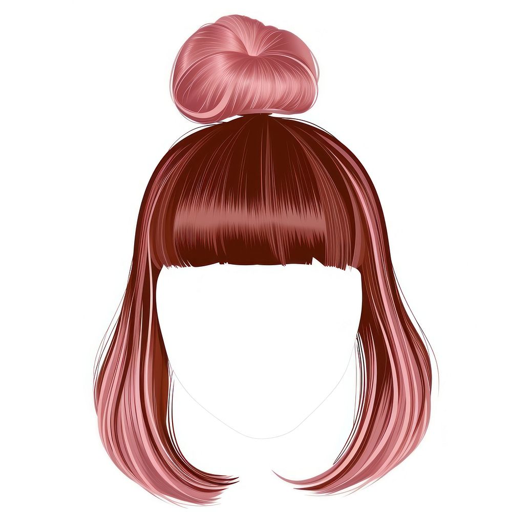 Pink brown bun hair stlye portrait face wig.