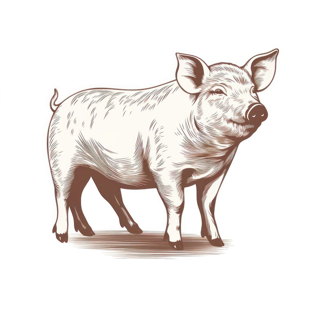 Full body pig logo drawing mammal animal.