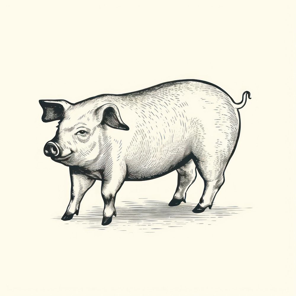 Full body pig logo drawing sketch animal.