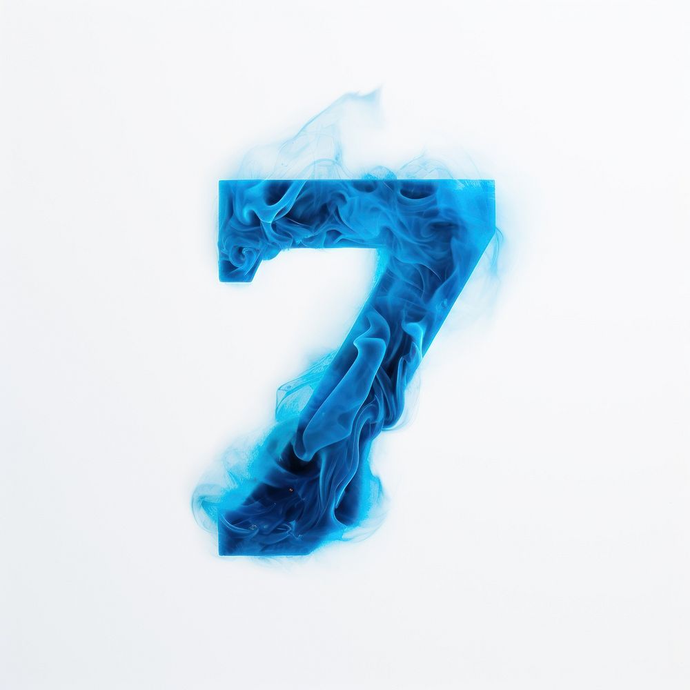Blue flame letter number 7 font turquoise abstract.