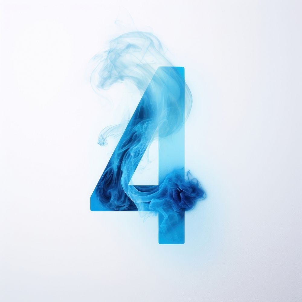 Blue flame letter number 4 smoke font abstract.