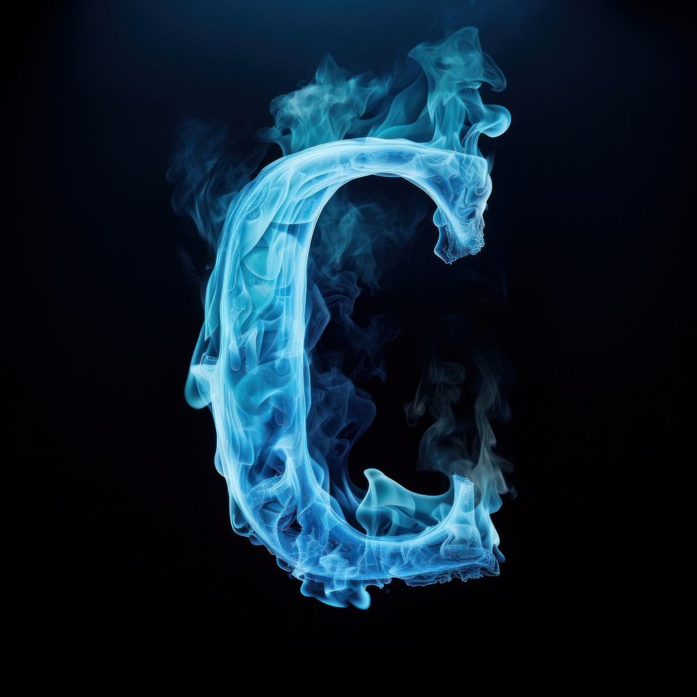 Blue flame letter C smoke font darkness.