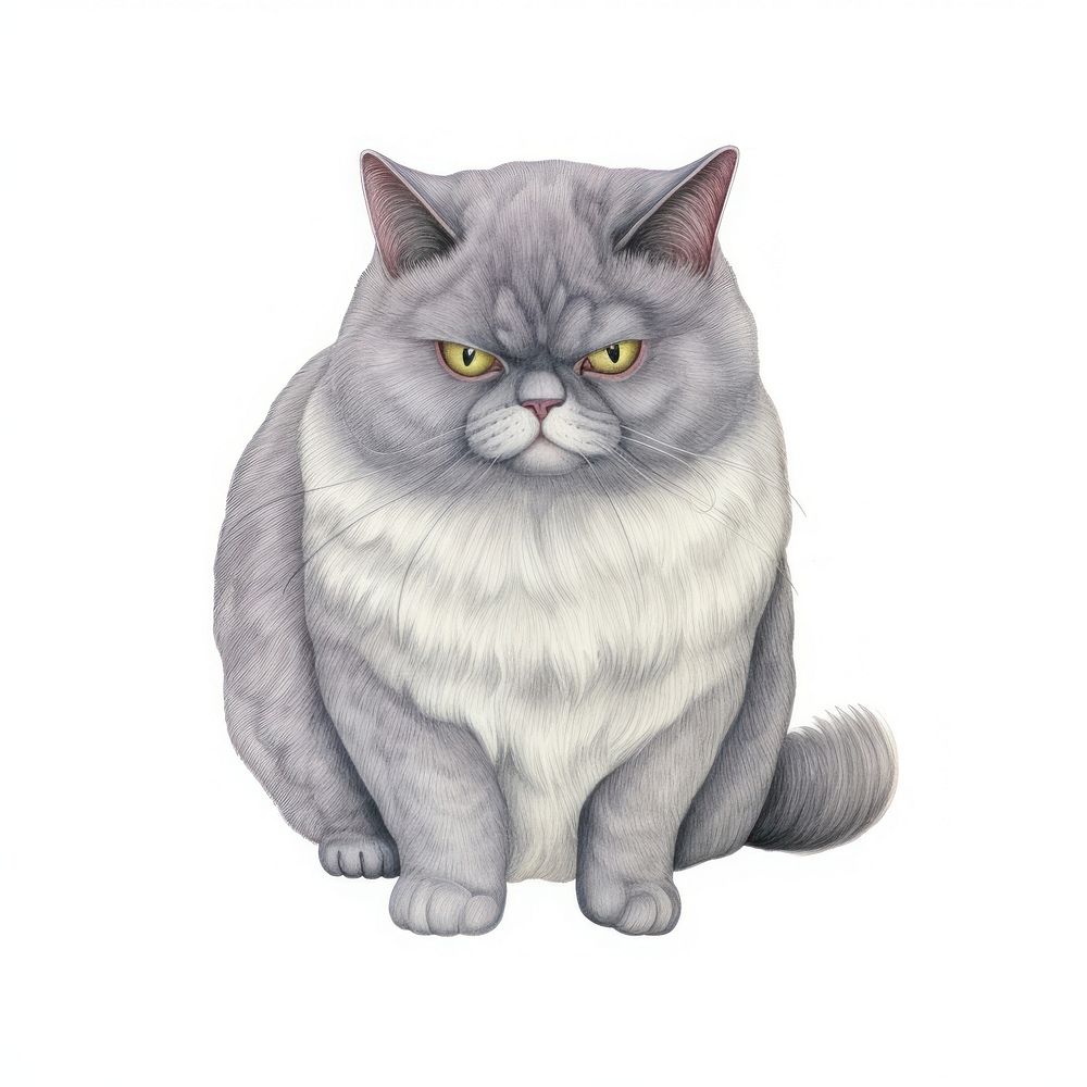 Grumpy gray cat drawing mammal animal.